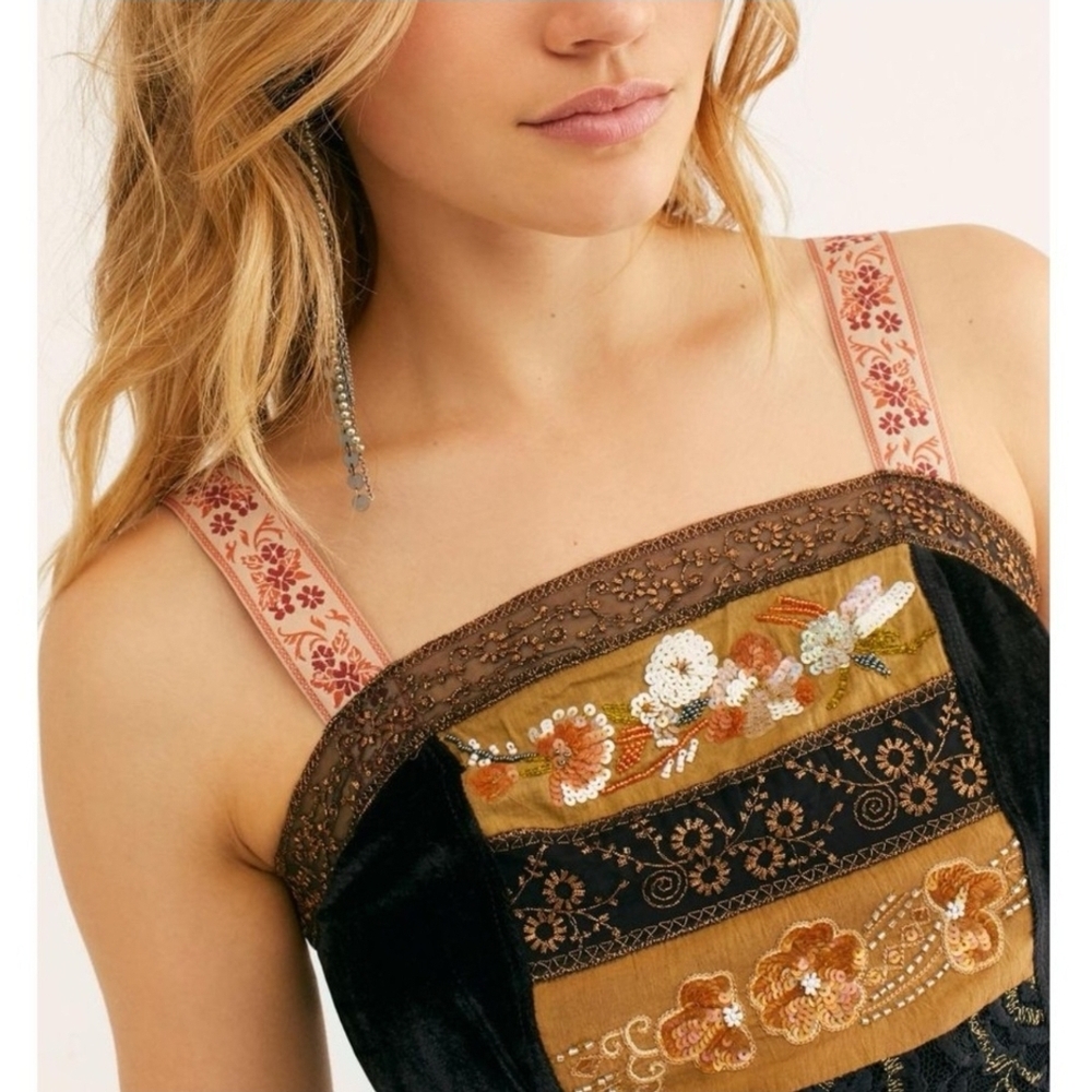 Free People Black and Gold Floral Tank Top - Picture 4 of 10